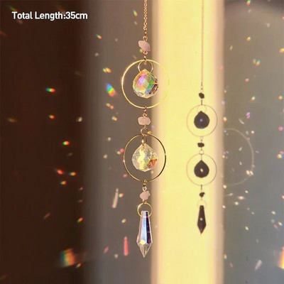 Drvo života Ahat Mjesec Suncatcher Kristalni privjesak Prizme Dugine vjetrene zvona za kućni vrt Prozor Božićno drvce Dekoracija