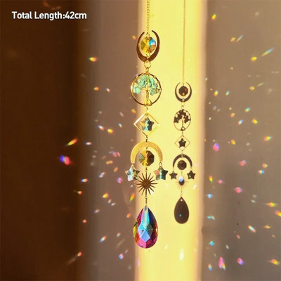 Drvo života Ahat Mjesec Suncatcher Kristalni privjesak Prizme Dugine vjetrene zvona za kućni vrt Prozor Božićno drvce Dekoracija