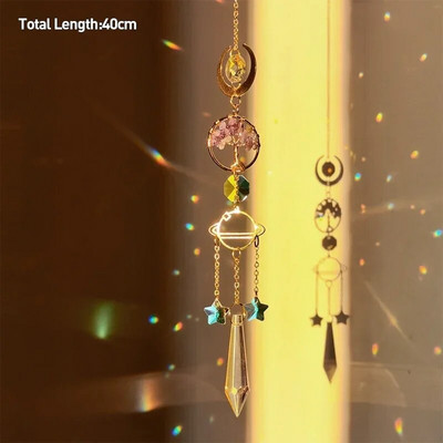 Drvo života Ahat Mjesec Suncatcher Kristalni privjesak Prizme Dugine vjetrene zvona za kućni vrt Prozor Božićno drvce Dekoracija