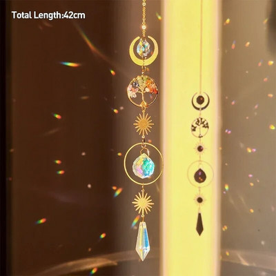 Drvo života Ahat Mjesec Suncatcher Kristalni privjesak Prizme Dugine vjetrene zvona za kućni vrt Prozor Božićno drvce Dekoracija