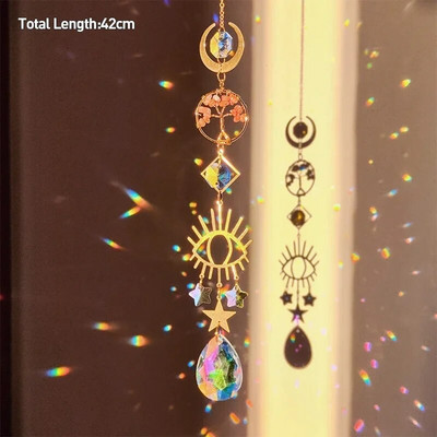 Drvo života Ahat Mjesec Suncatcher Kristalni privjesak Prizme Dugine vjetrene zvona za kućni vrt Prozor Božićno drvce Dekoracija