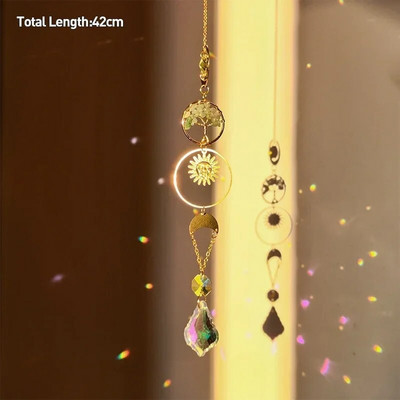 Drvo života Ahat Mjesec Suncatcher Kristalni privjesak Prizme Dugine vjetrene zvona za kućni vrt Prozor Božićno drvce Dekoracija