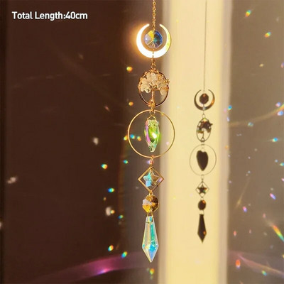 Drvo života Ahat Mjesec Suncatcher Kristalni privjesak Prizme Dugine vjetrene zvona za kućni vrt Prozor Božićno drvce Dekoracija