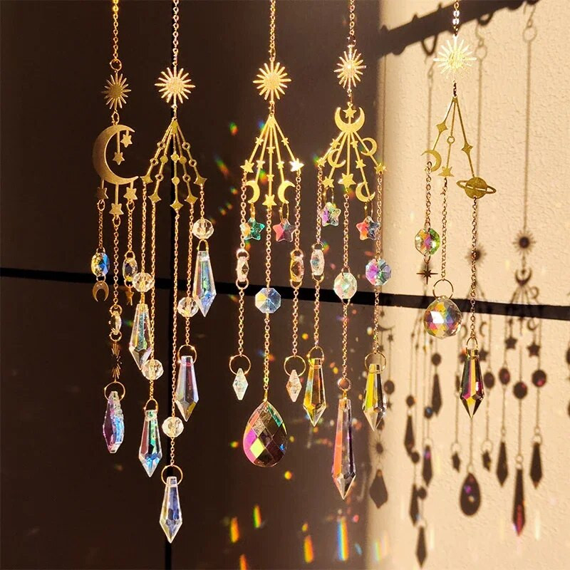 Drvo života Ahat Mjesec Suncatcher Kristalni privjesak Prizme Dugine vjetrene zvona za kućni vrt Prozor Božićno drvce Dekoracija