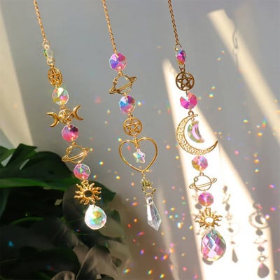 Suncatcher Cristal Wind Chime Steaua Lună Diamant Prisme agățate Captorul de lumină Curcubeu Chaser Bijuterii Pandantiv Home Garden Decor