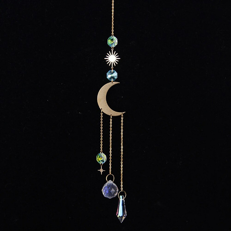 K9 krištolo saulės gaudyklė Saulės ir mėnulio pakabukas namų lango kabantis ornamentas kabantis stiklo prizmės šviesos gaudyklė Sodo dekoravimas