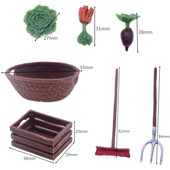 7 bucăți/set Casă de păpuși Simulare Instrumente Agricole Model Accesorii Simulare Legume Mini Sapă Decorare scenei de fermă în miniatură