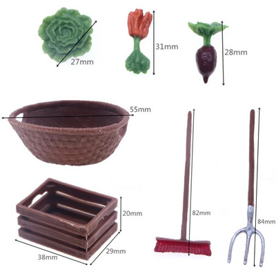7 bucăți/set Casă de păpuși Simulare Instrumente Agricole Model Accesorii Simulare Legume Mini Sapă Decorare scenei de fermă în miniatură