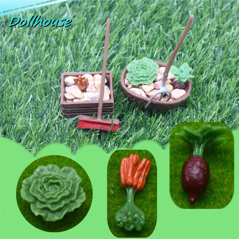 7 vnt / rinkinys Lėlių namelio modeliavimas žemės ūkio įrankio modelio priedai modeliavimas daržovių mini kaplis Miniatiūrinis ūkio scenos dekoravimas