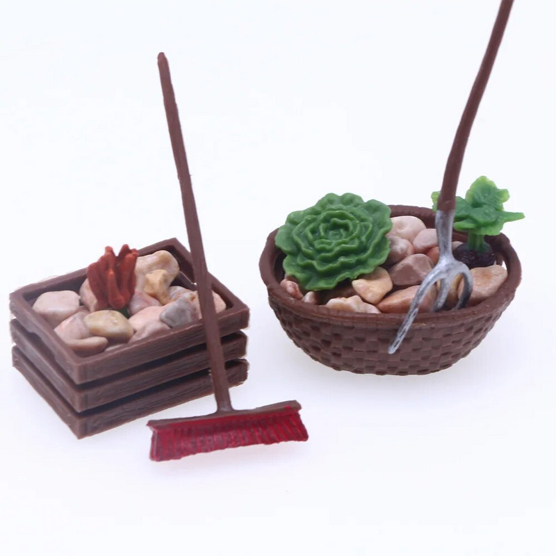 7 vnt / rinkinys Lėlių namelio modeliavimas žemės ūkio įrankio modelio priedai modeliavimas daržovių mini kaplis Miniatiūrinis ūkio scenos dekoravimas