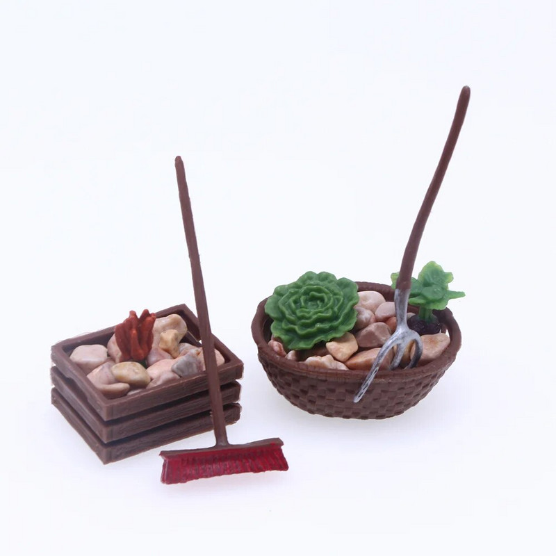 7 vnt / rinkinys Lėlių namelio modeliavimas žemės ūkio įrankio modelio priedai modeliavimas daržovių mini kaplis Miniatiūrinis ūkio scenos dekoravimas