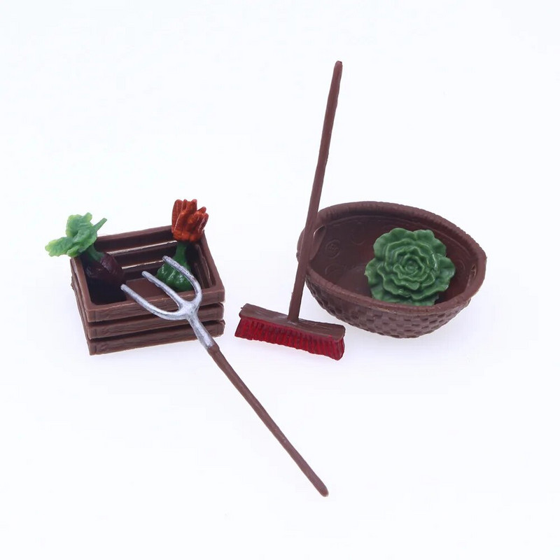 7 vnt / rinkinys Lėlių namelio modeliavimas žemės ūkio įrankio modelio priedai modeliavimas daržovių mini kaplis Miniatiūrinis ūkio scenos dekoravimas