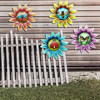 Μεταλλικό γλυπτό από ηλίανθο Διακόσμηση τοίχου Διακόσμηση εξωτερικών χώρων Πολύχρωμη αυλή Κήπος Εσωτερικό μεταλλικό σιδερένιο ντεκόρ λουλουδιών για πάρτι 2022