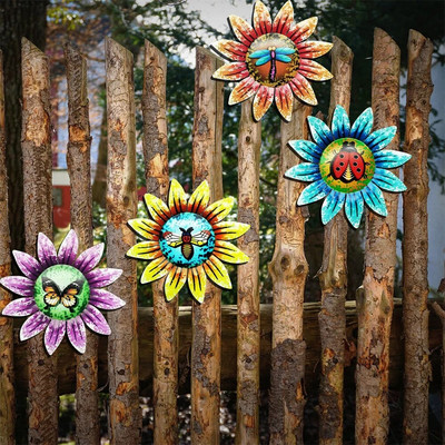 Sculptură de floarea-soarelui din metal, decorație de perete, țăruși în aer liber, curte colorată, grădină interioară, fier metalic, decor flori de petrecere 2022