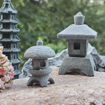 Ретро беседка китайски фенери мини пагода модел декорация камък миниатюрна статуя пясъчник аксесоари за дома