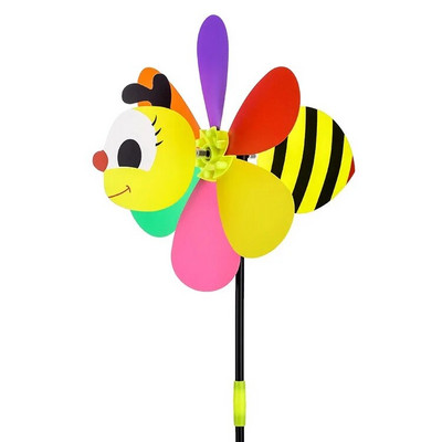 Albină șase culori moara de vânt tridimensională desene animate jucării pentru copii acasă grădină decor curte jucărie clasică în aer liber moara de vânt pentru copii