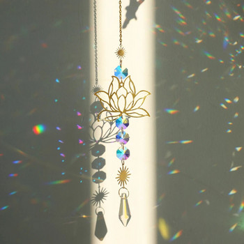Lotus Sun Catcher Chakra Κρεμαστά κρύσταλλα Rainbow Suncatcher Γούρι αυτοκινήτου Βιτρώ Πρίσμα Sun Catchers Παράθυρο Διακόσμηση κήπου