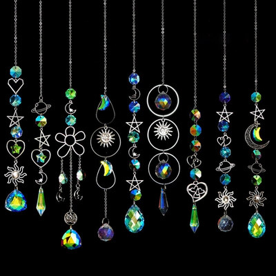 2023 New Suncatcher Crystal Moon and Sun Pendant Home Garden Decoration Crystal Ornament Rainbow Maker Sun Chaser AB Color 1PCs