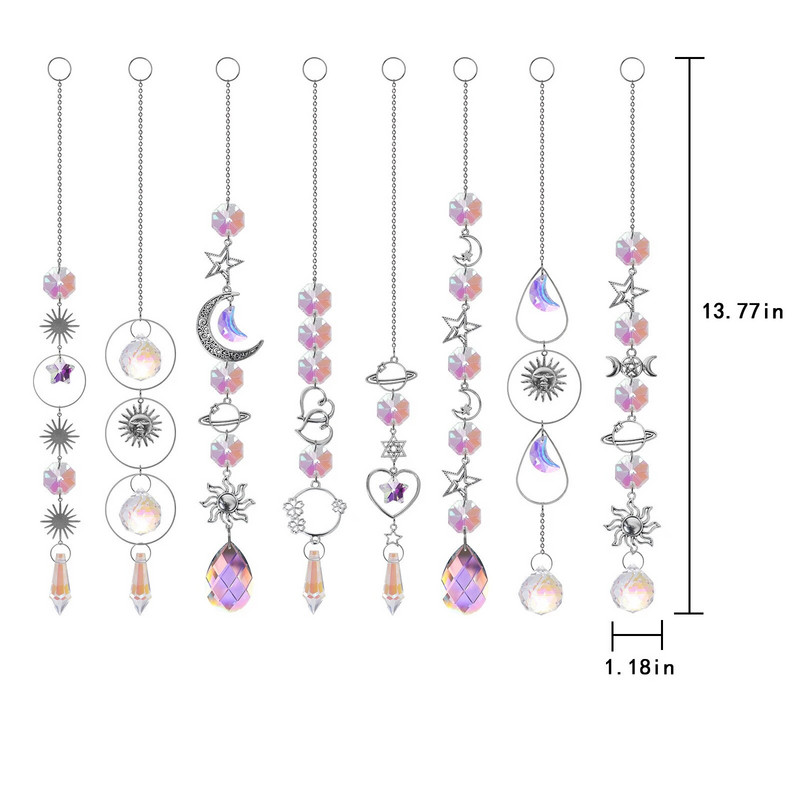 2023 m. naujas Suncatcher Crystal Moon ir saulės pakabukas namų sodo dekoravimo krištolinis ornamentas Rainbow Maker Sun Chaser AB spalva 1 vnt.