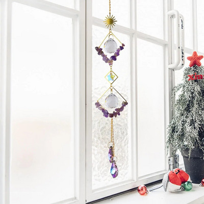 Metaliniai mėnulio krištolo šviesos gaudyklės papuošalai kabantys vaivorykštės prizmės vėjo varpelis krištolinis saulės gaudyklės langas lauko sodo dekoravimas
