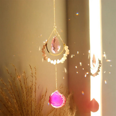 Metaliniai mėnulio krištolo šviesos gaudyklės papuošalai kabantys vaivorykštės prizmės vėjo varpelis krištolinis saulės gaudyklės langas lauko sodo dekoravimas