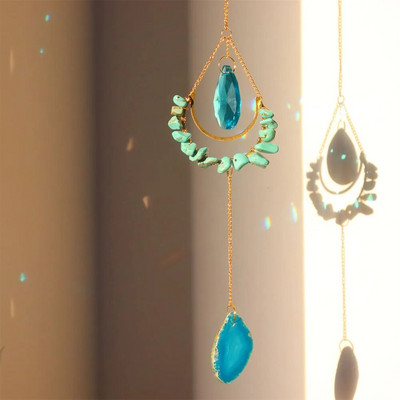 Metaliniai mėnulio krištolo šviesos gaudyklės papuošalai kabantys vaivorykštės prizmės vėjo varpelis krištolinis saulės gaudyklės langas lauko sodo dekoravimas