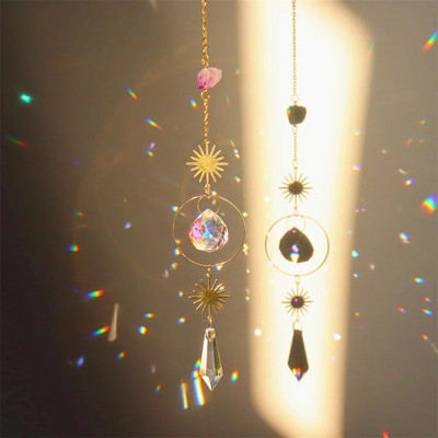 Metaliniai mėnulio krištolo šviesos gaudyklės papuošalai kabantys vaivorykštės prizmės vėjo varpelis krištolinis saulės gaudyklės langas lauko sodo dekoravimas