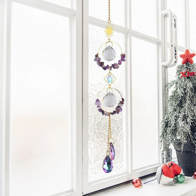 Metaliniai mėnulio krištolo šviesos gaudyklės papuošalai kabantys vaivorykštės prizmės vėjo varpelis krištolinis saulės gaudyklės langas lauko sodo dekoravimas