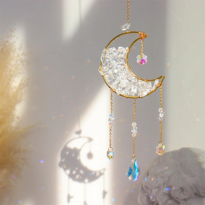 Metaliniai mėnulio krištolo šviesos gaudyklės papuošalai kabantys vaivorykštės prizmės vėjo varpelis krištolinis saulės gaudyklės langas lauko sodo dekoravimas