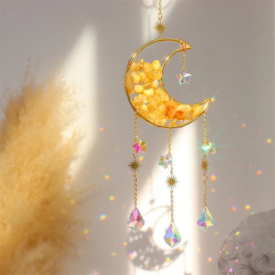 Metaliniai mėnulio krištolo šviesos gaudyklės papuošalai kabantys vaivorykštės prizmės vėjo varpelis krištolinis saulės gaudyklės langas lauko sodo dekoravimas