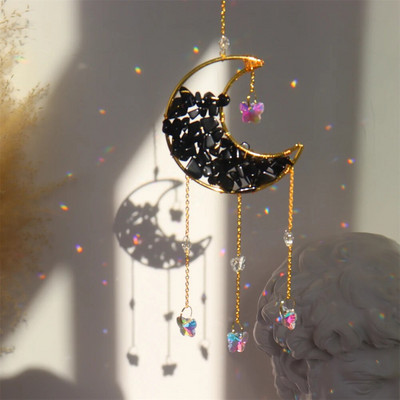 Metaliniai mėnulio krištolo šviesos gaudyklės papuošalai kabantys vaivorykštės prizmės vėjo varpelis krištolinis saulės gaudyklės langas lauko sodo dekoravimas