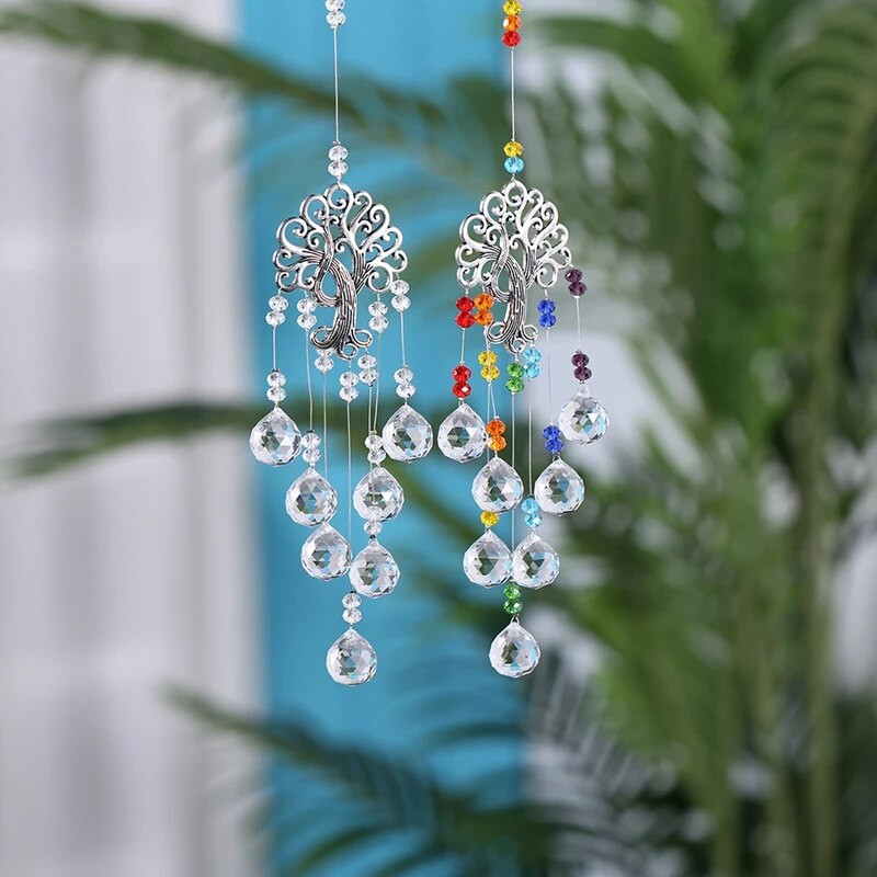 Suncatcher Crystal Dream Catcher Lango vėjo varpeliai Šviesos gaudyklė Vaivorykštės prizmės krištolinis kabantis pakabukas Namų sodo apdaila