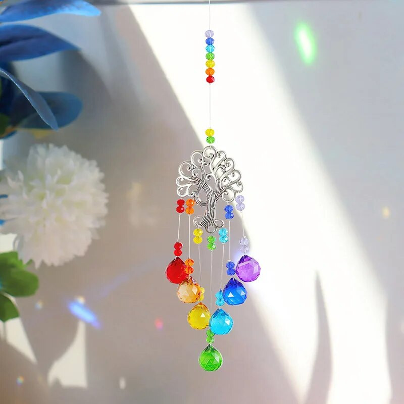 Suncatcher Crystal Dream Catcher Lango vėjo varpeliai Šviesos gaudyklė Vaivorykštės prizmės krištolinis kabantis pakabukas Namų sodo apdaila