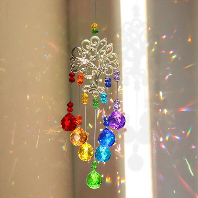 Suncatcher Crystal Dream Catcher Lango vėjo varpeliai Šviesos gaudyklė Vaivorykštės prizmės krištolinis kabantis pakabukas Namų sodo apdaila