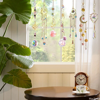 Crystal Suncatcher Sun Moon Light Catcher Висулки Wind Chimes Rainbow Maker Home Garden Decoration Window Car Charm Ornament