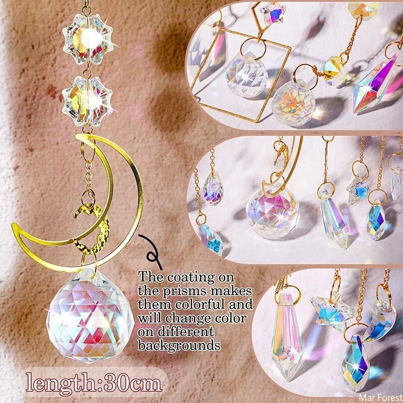 Krištolo saulės gaudyklė Saulės mėnulio šviesos gaudyklė pakabukai vėjo varpeliai vaivorykštės gaminimo mašina namų sodo puošmena lango automobilio žavesio ornamentas