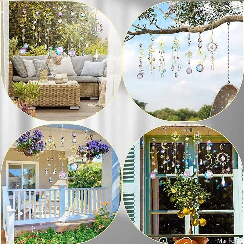 Krištolo saulės gaudyklė Saulės mėnulio šviesos gaudyklė pakabukai vėjo varpeliai vaivorykštės gaminimo mašina namų sodo puošmena lango automobilio žavesio ornamentas