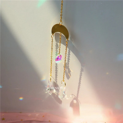 Krištolo saulės gaudyklė Saulės mėnulio žvaigždės prizmės karoliukai vaivorykštės rutuliukai ašarų lašeliai saulės gaudyklė sodo dekoravimui. Pakabinamas langų pakabukas