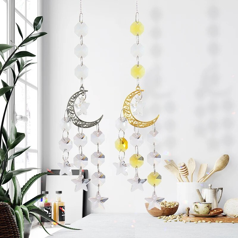 Suncatcher Crystal Rainbow Chaser Wind Chimes Moon Sun Catcher Staklena prizma Dekoracija vanjskih prozora Kućni vrt Automobilski privjesci