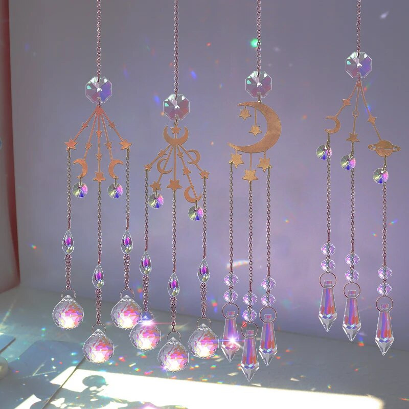 Suncatcher Crystal Rainbow Chaser Wind Chimes Moon Sun Catcher Staklena prizma Dekoracija vanjskih prozora Kućni vrt Automobilski privjesci