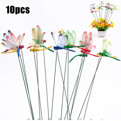 10 bucăți țăruși pentru libelule în aer liber, simulare 3D, țăruși pentru libelulă, pentru curte, plante, peluză, ghiveci, decorare pentru grădină, artă pentru curte