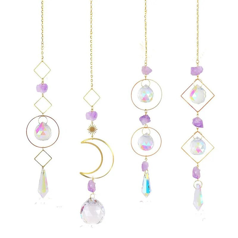 Suncatcher agățat Crystal Moon Suncatchers Pandantive Clopoței de vânt Curcubeu Prismă Ornament pentru fereastră Pomul de Crăciun Decor acasă