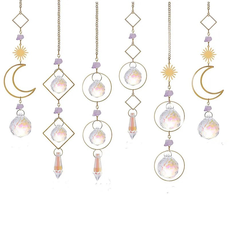 Suncatcher agățat Crystal Moon Suncatchers Pandantive Clopoței de vânt Curcubeu Prismă Ornament pentru fereastră Pomul de Crăciun Decor acasă