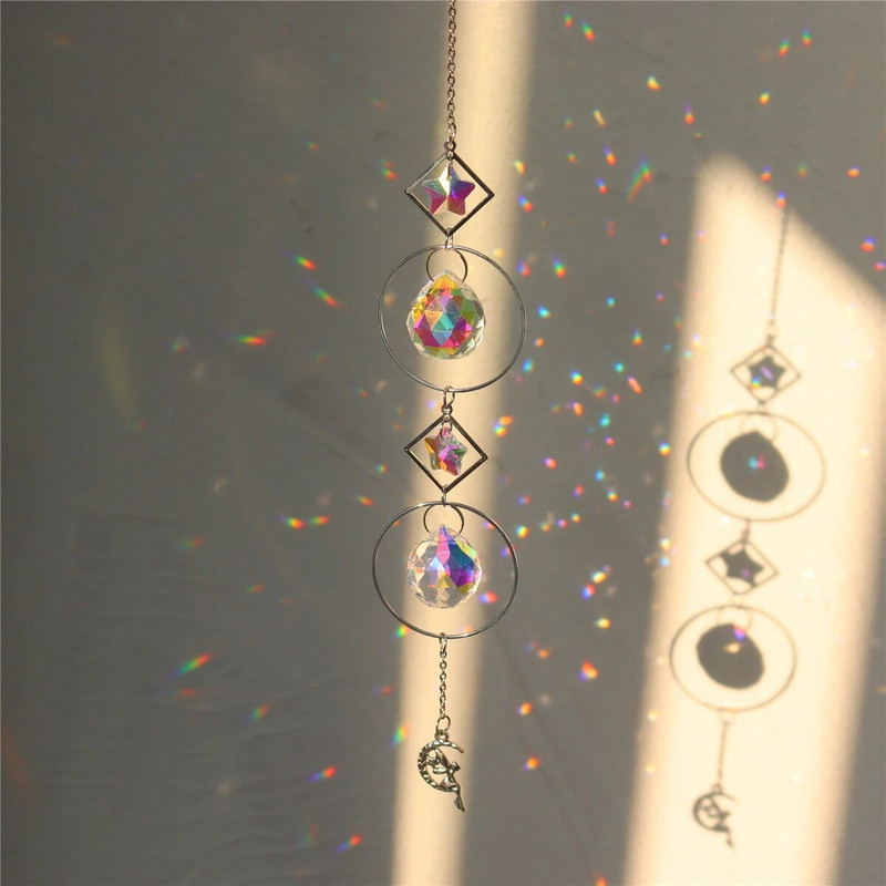 Kristalno zvono vjetra Hvatači sunca Ornament Zvjezdica Mjesec Privjesak Prozor Viseća zavjesa Zvono vjetra Rainbow Chaser Dekoracija kućnog vrta