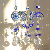 Decor pentru fereastră de ușă de cristal, prismă de cristal lucrată manual, prinderea soarelui, amuleta albastru turcesc pentru ochi rău, accesorii pentru oglindă retrovizoare