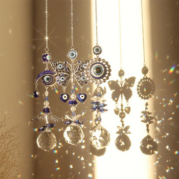 Кристална декорация на прозореца на вратата Ръчно изработена кристална призма Suncatcher Craft Турско синьо Evil Eye Амулет Аксесоари за огледало за обратно виждане