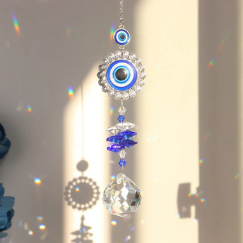 Κρυστάλλινο διακοσμητικό παραθύρου πόρτας Χειροποίητο κρυστάλλινο πρίσμα Suncatcher Craft Turkish Blue Evil Eye φυλαχτό Αξεσουάρ καθρέφτη πίσω