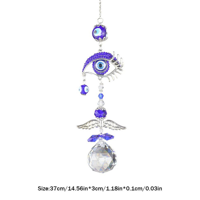 Krištolo durų langų apdaila Rankų darbo krištolinė prizmė Suncatcher Craft Turkish Blue Evil Eye Amuletas Galinio vaizdo veidrodžio priedai