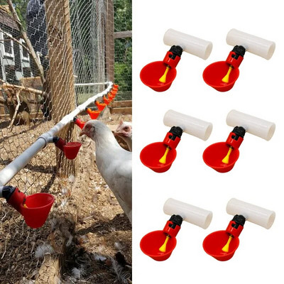 10 τμχ Automatic Chicken Quail Drinker Bowl Bird Water Cups Straight Pipe With Yellow Nipple Poultry Drinking Water System