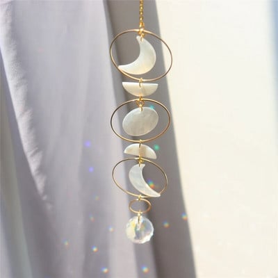 Crystal Sun Catcher Sun & Moon Star Light Catcher Висяща висулка Rainbow Prism Shell Ornament Sundrop Window Patio Wind Chime